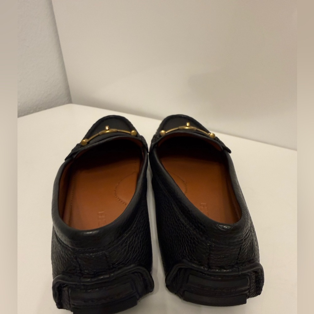 Coach Black Leather Loafers with Gold Accents - Picture 4 of 6
